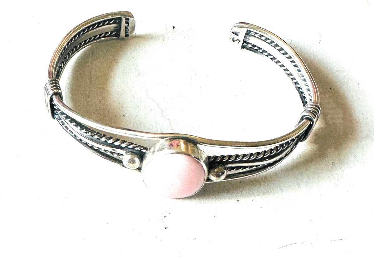 Handcrafted Queen Pink Conch Shell & Sterling Silver Cuff Bracelet
