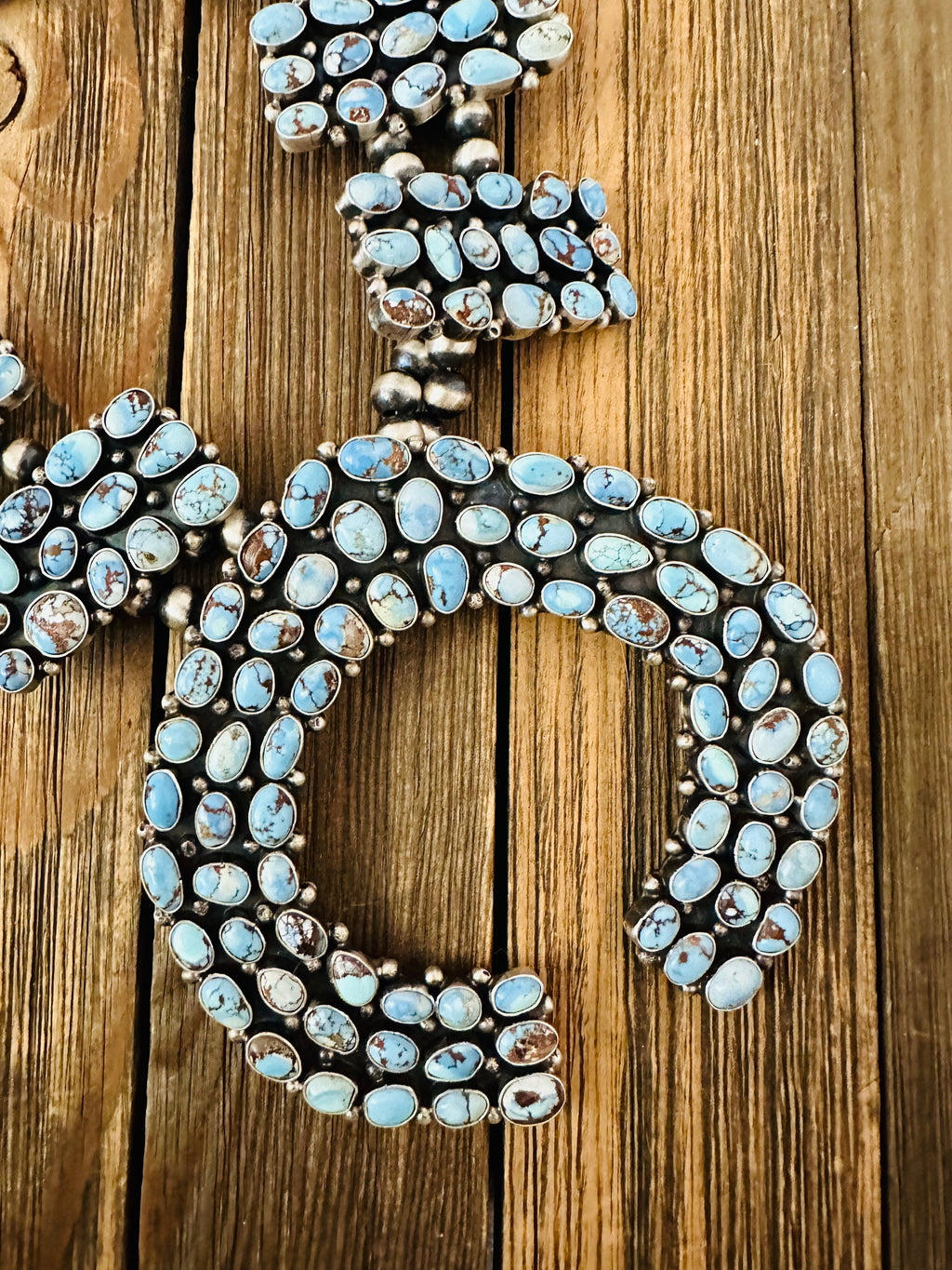 Handcrafted Golden Hills Turquoise & Sterling Silver Squash Blossom Naja Necklace Set by B. Yellowhorse