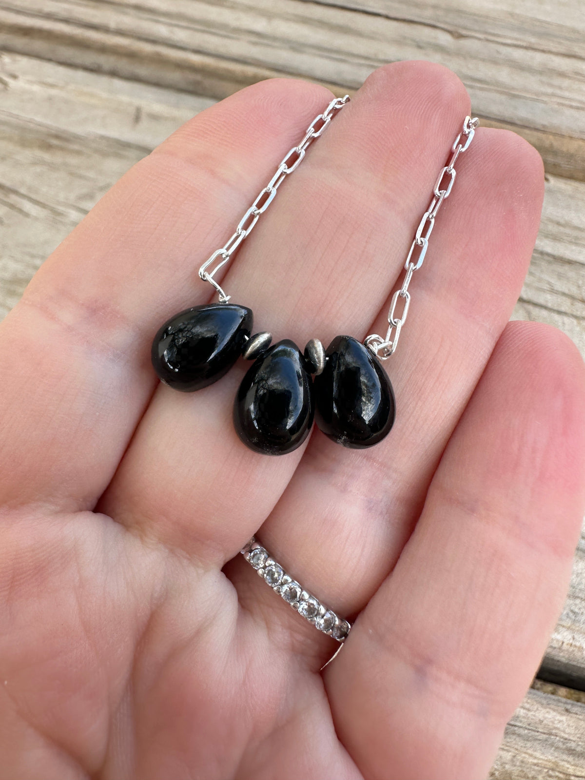 Tiny Dancer Handmade Sterling Silver & Onyx 3 Stone Necklace