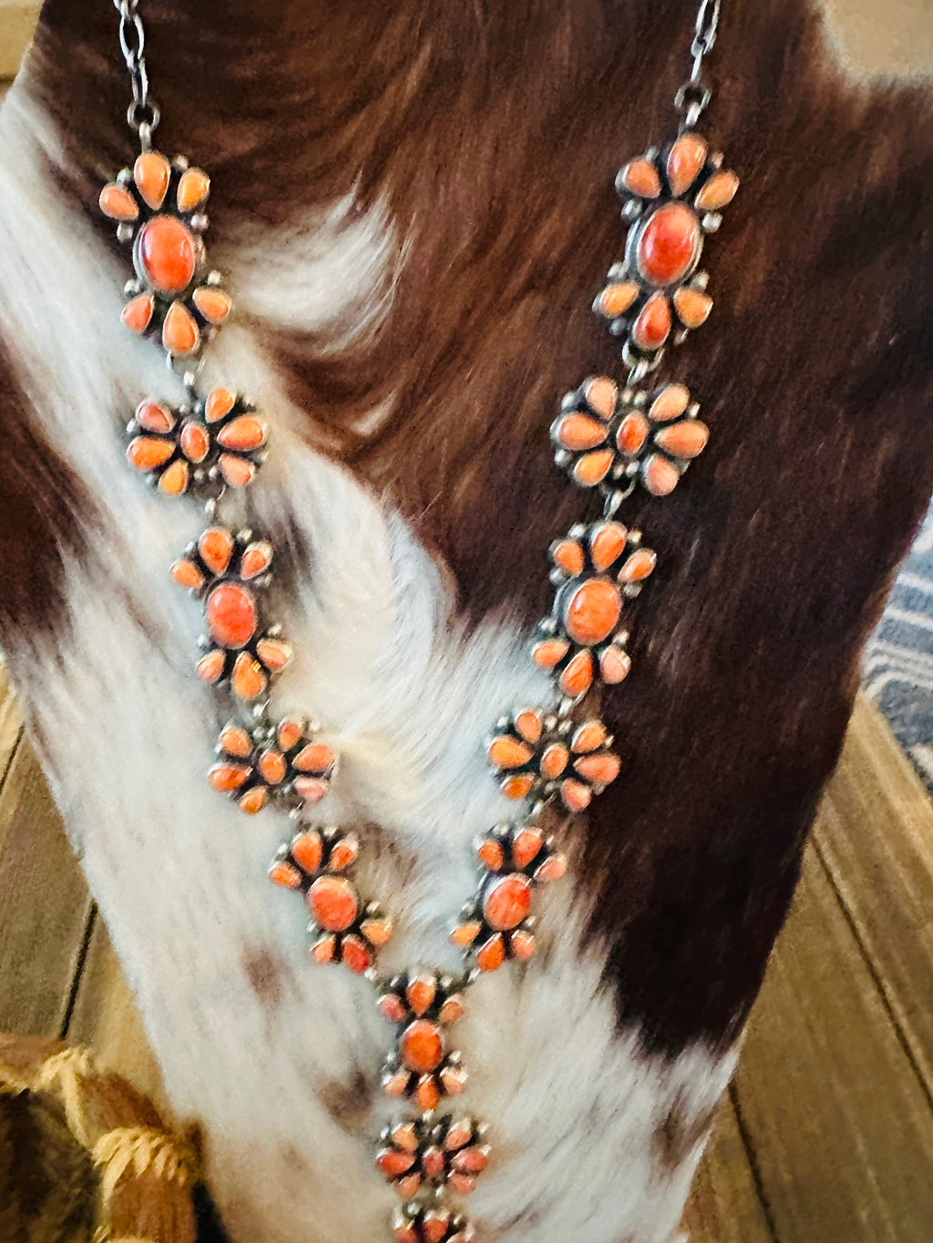Handcrafted Orange Spiny Oyster & Sterling Silver Necklace and Earring Set by Sheila Becenti