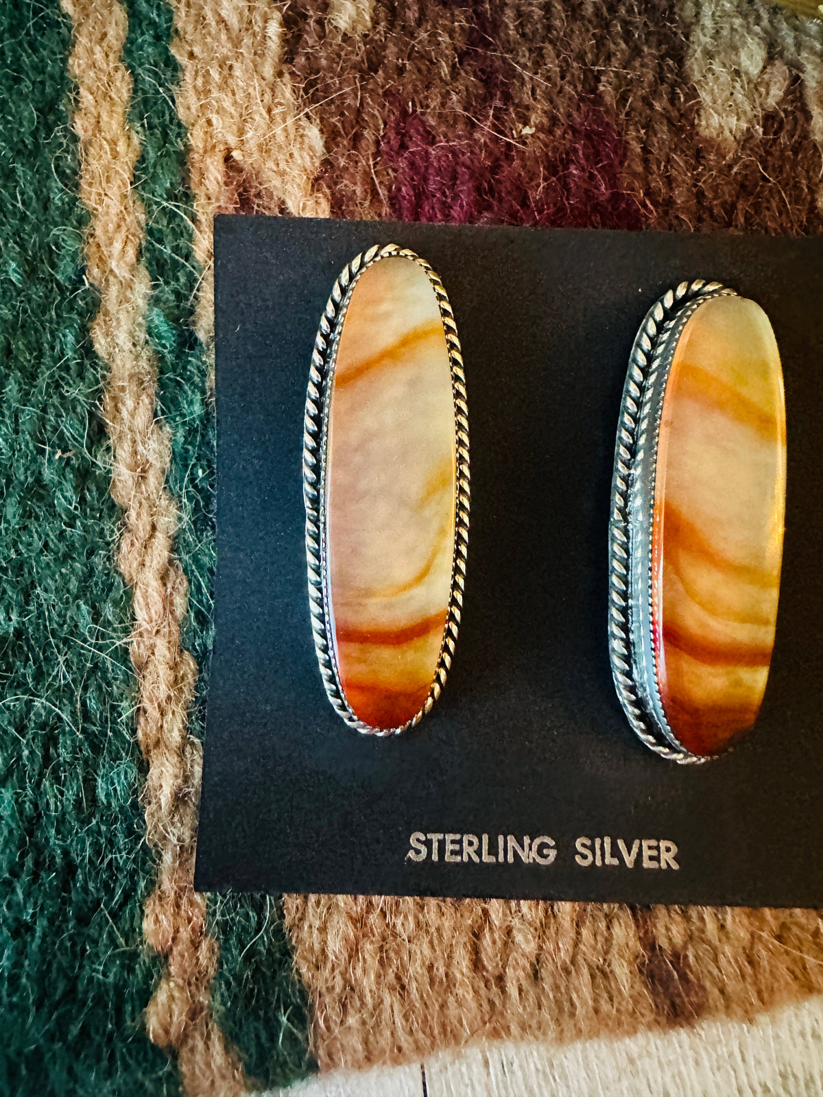 Handcrafted Jasper Sterling Silver Post Earrings Signed