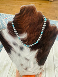 Handcrafted Turquoise & Sterling Silver Pearl 14” Beaded Necklace