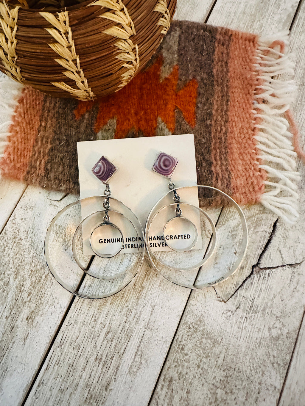 Handcrafted Sterling Silver & Charoite Dangle Hoop Earrings