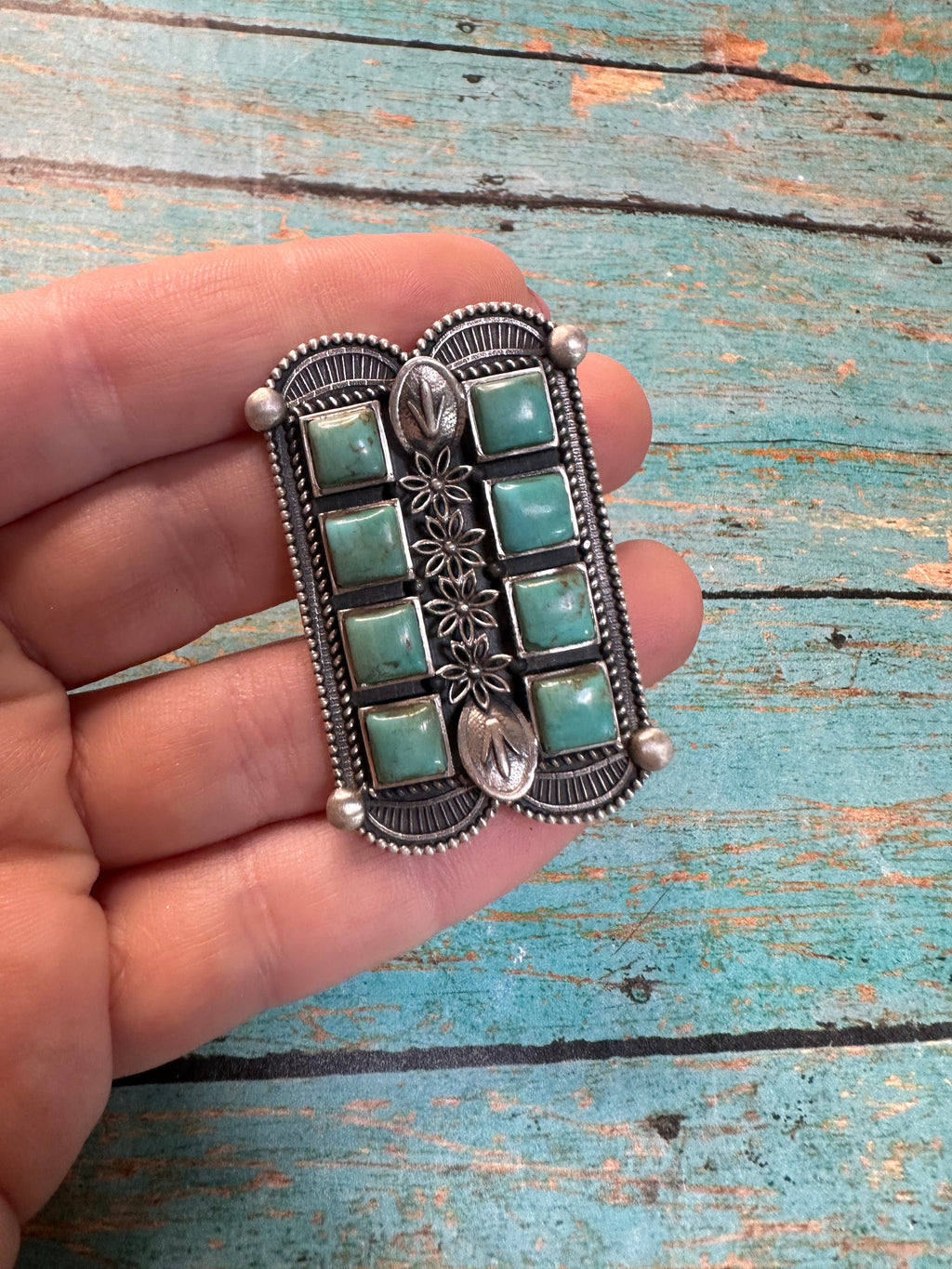Handmade Turquoise & Sterling Silver Adjustable Double Row Ring