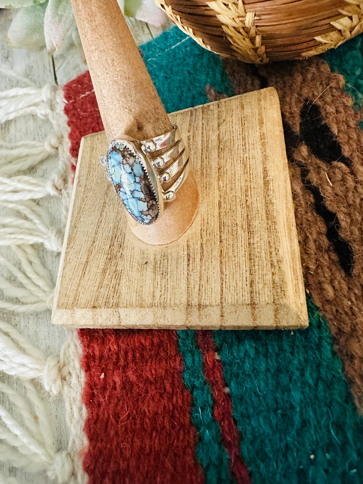 Handcrafted Variscite & Sterling Silver Ring Size 9.5