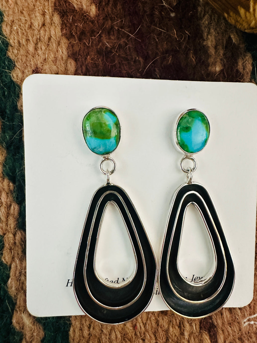 Handcrafted Sonoran Gold Turquoise & Sterling Silver Dangle Earrings Signed