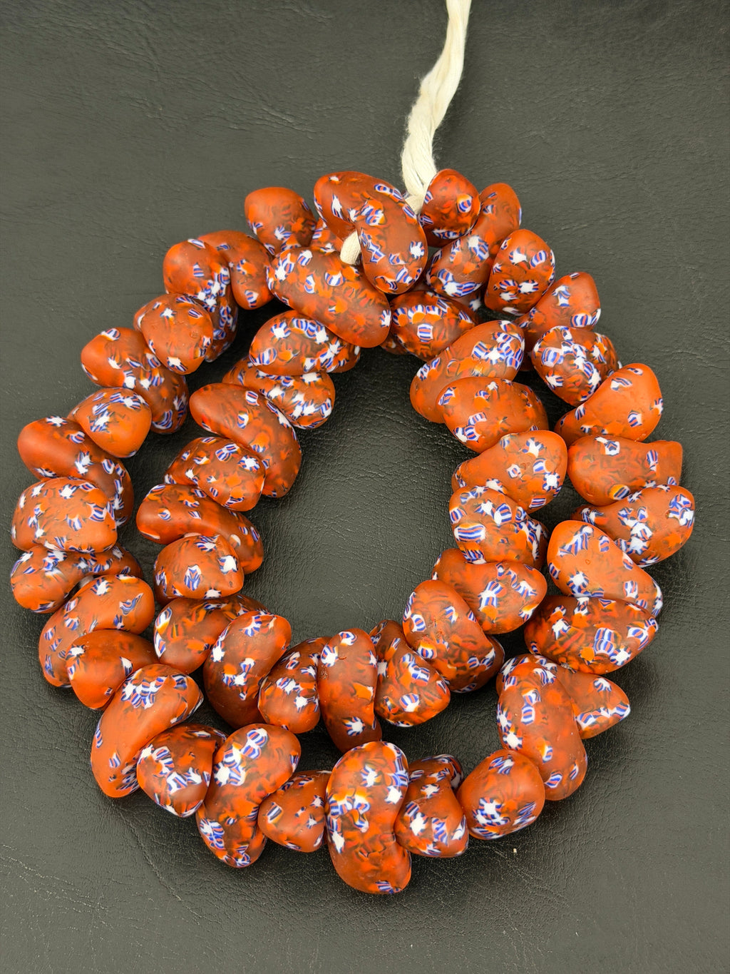 XL Burnt Orange Confetti Canoe-Shaped Krobo Powdered Glass Beads | Handmade Recycled Glass Beads from Ghana | Large Hole African Statement Beads