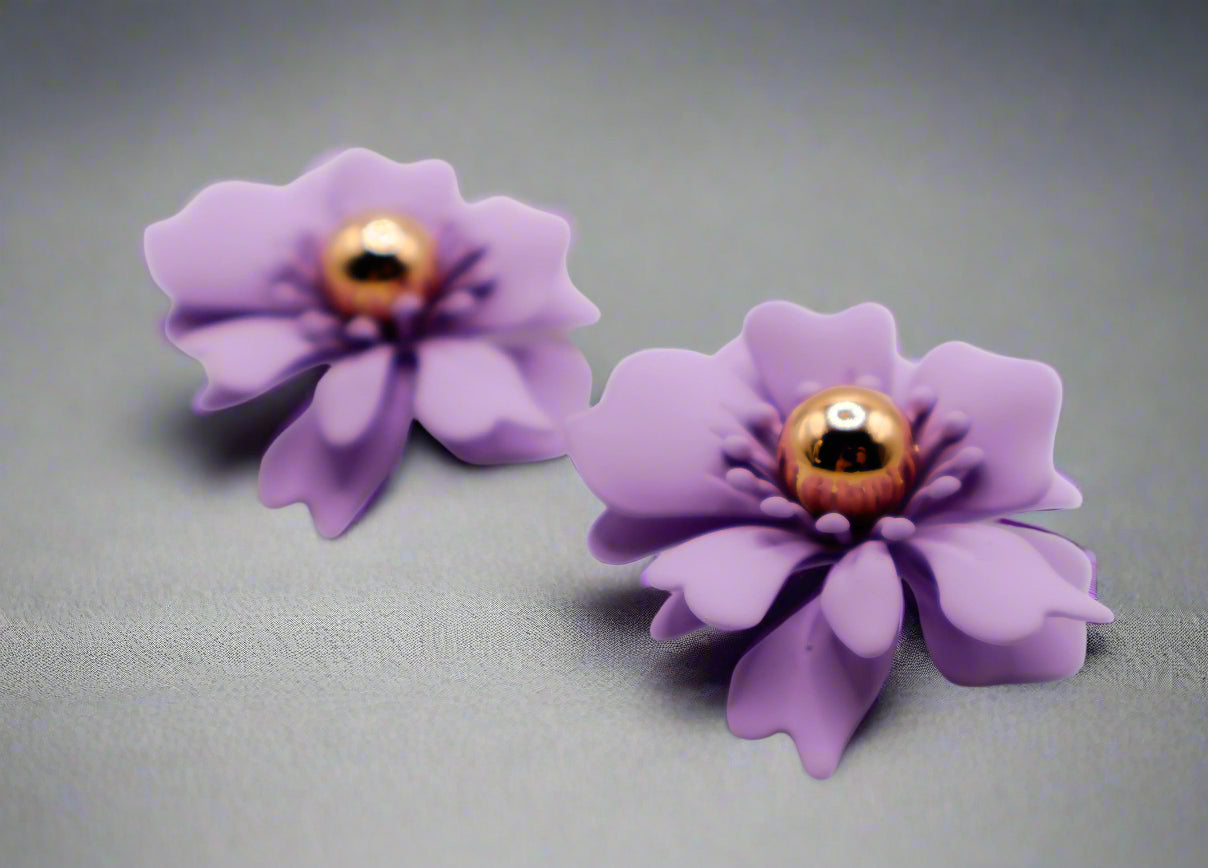 Purple Petal Glisten Earrings – Luxury Purple Floral Statement Earring