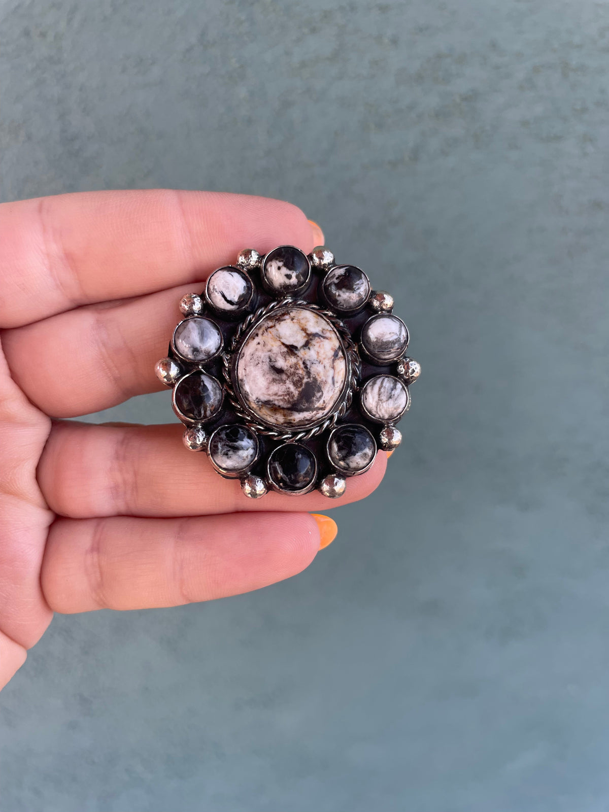 Handcrafted Sterling Silver & White Buffalo Adjustable Ring Signed