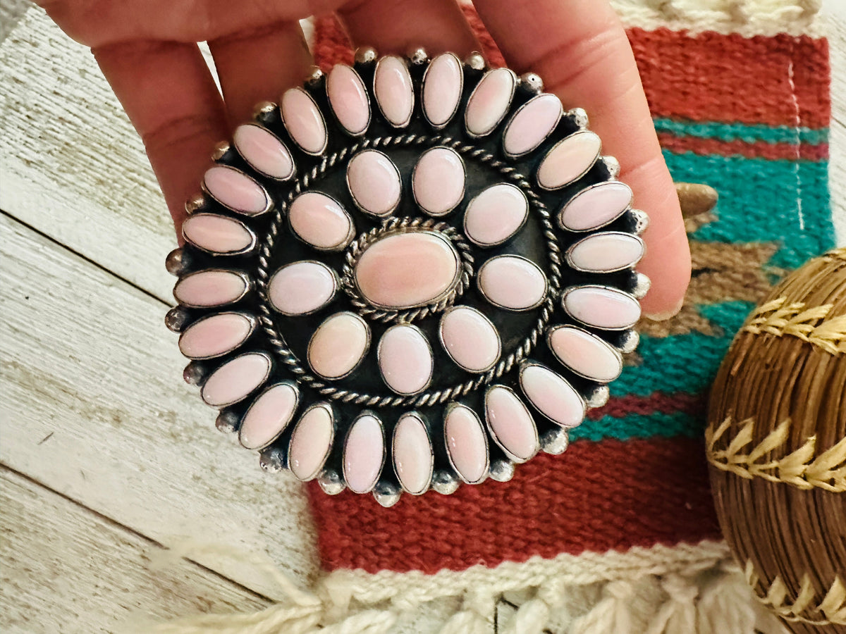 Handcrafted Sterling Silver & Queen Pink Conch Cluster Adjustable Ring