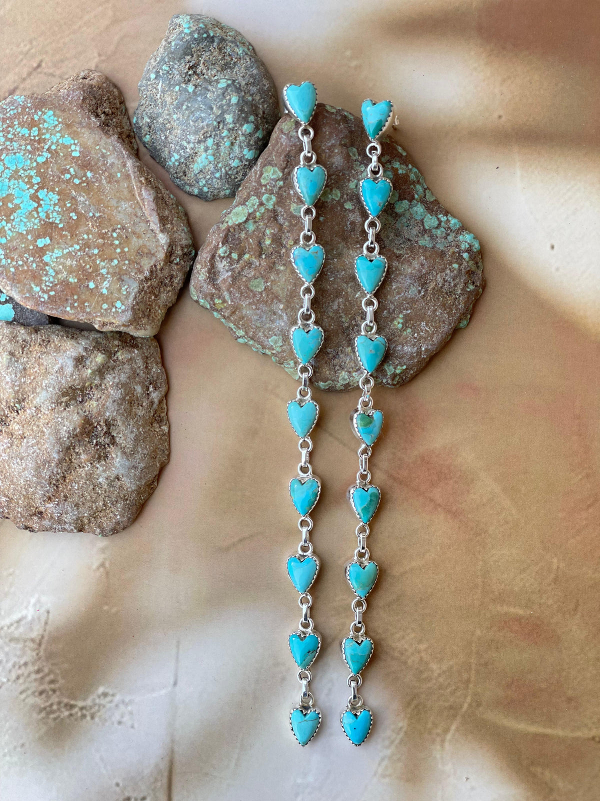 Handmade Turquoise and Sterling Silver Heart Dangles