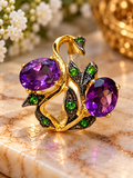 Purple Amethyst & Green Tsavorite 14k Gold Plated Sterling Silver Ring