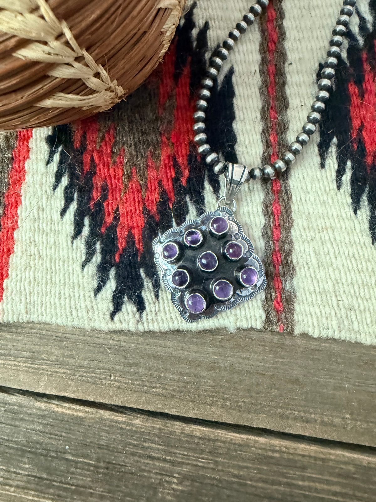 Handcrafted Sterling Silver and Amethyst Cluster Pendant by Tina Benally