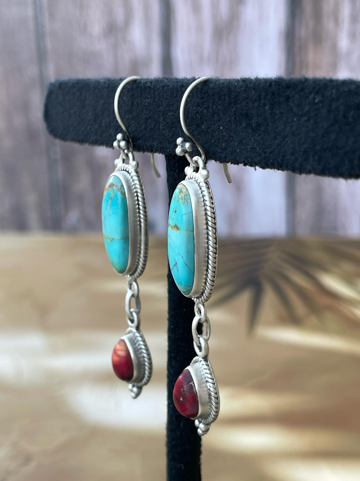 Dahlia Rose & Turquoise Handmade Sterling Silver Dangles