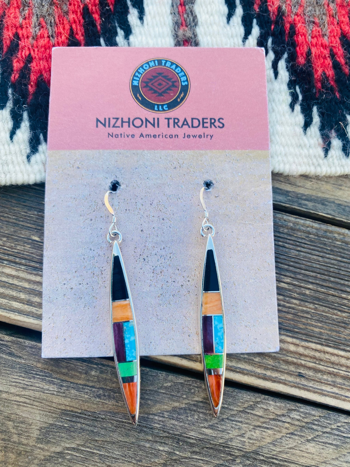 Handcrafted Multi Stone & Sterling Silver Inlay Dangle Earrings