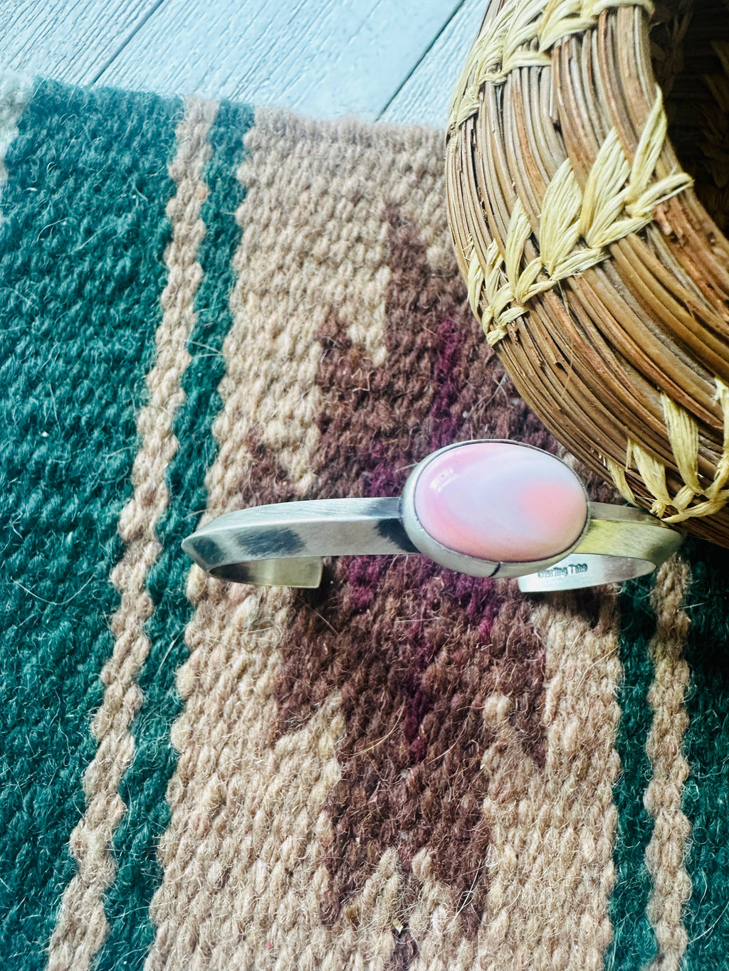 Handcrafted Queen Pink Conch Shell & Sterling Silver Cuff Bracelet