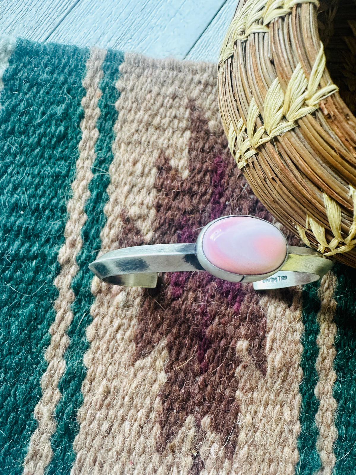 Handcrafted Queen Pink Conch Shell & Sterling Silver Cuff Bracelet