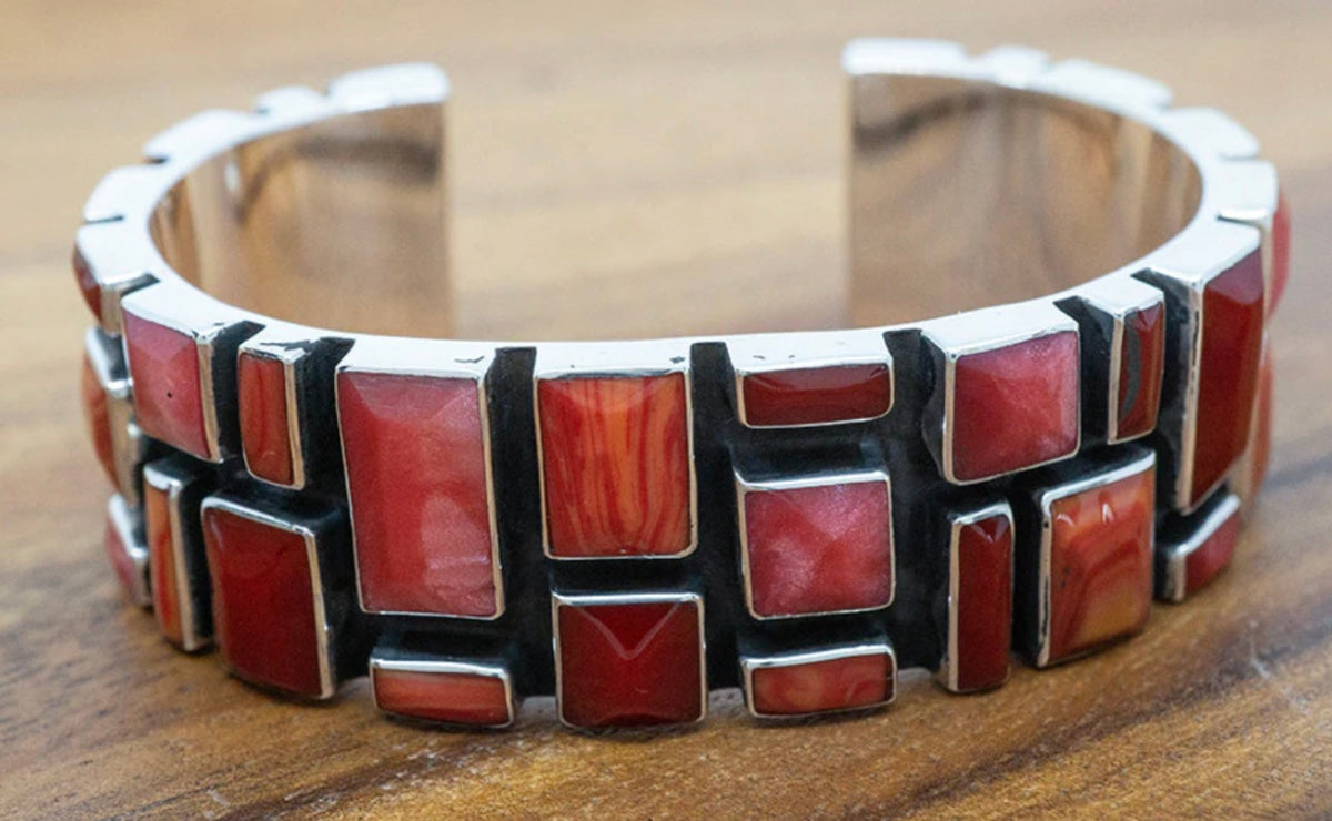Wide Sangria Mosaic Sterling Silver Cuff