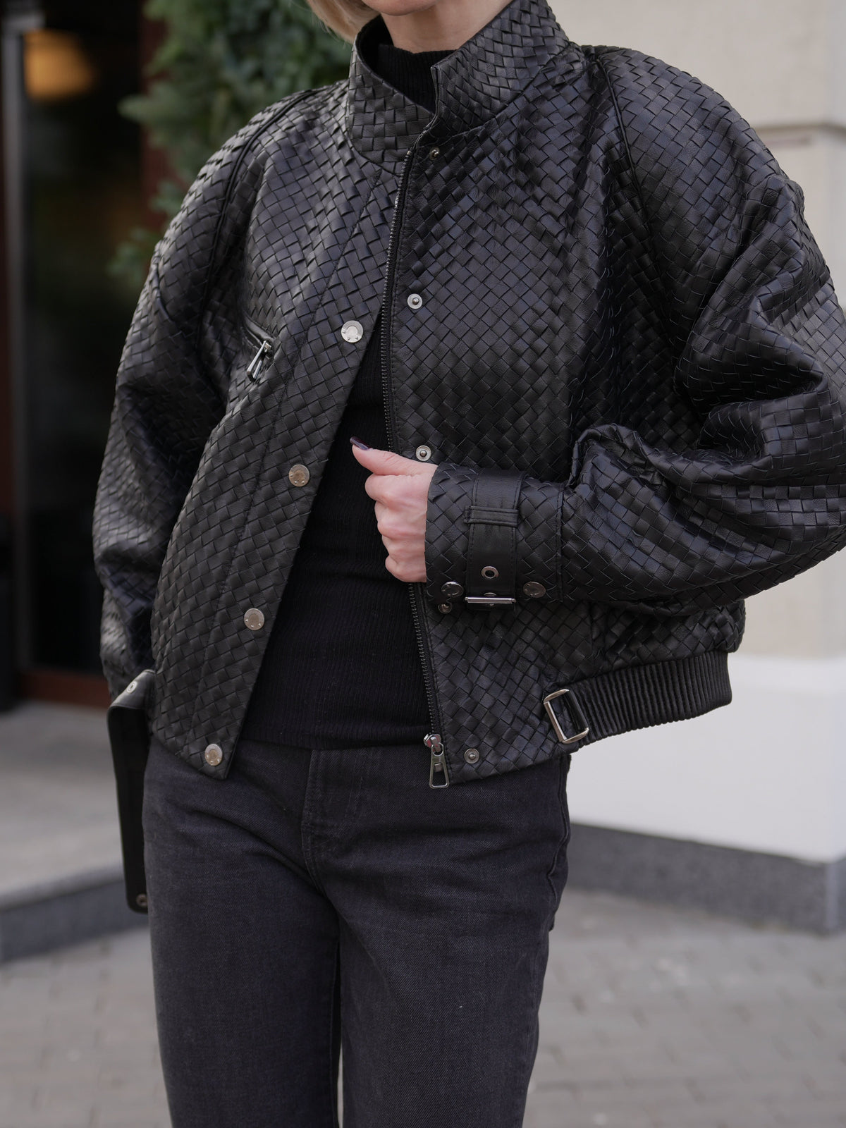 Marlowe Braided Genuine Leather Jacket in Black