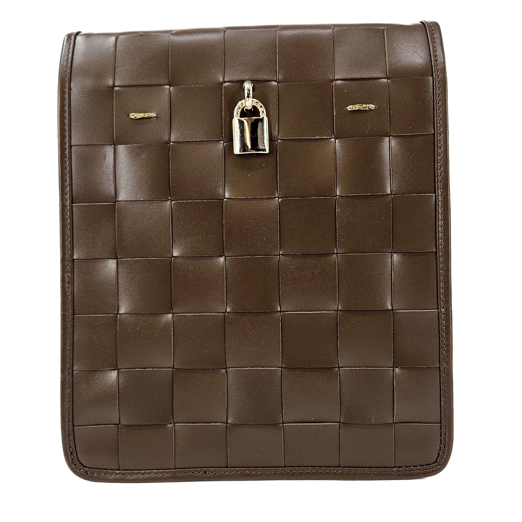 Woven Leather Chocolate Crossbody Bag