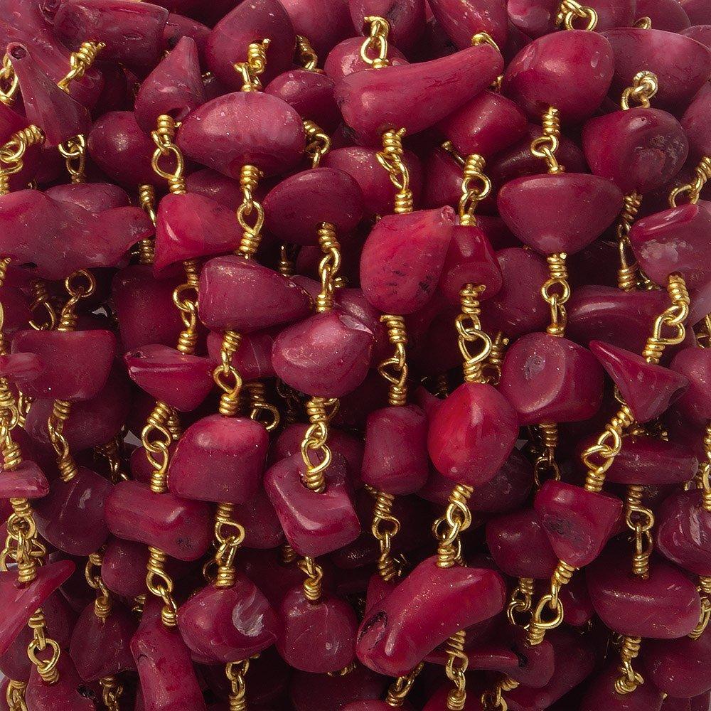 7x5mm Red Bamboo Coral Nugget Gold Plated Chain by the foot