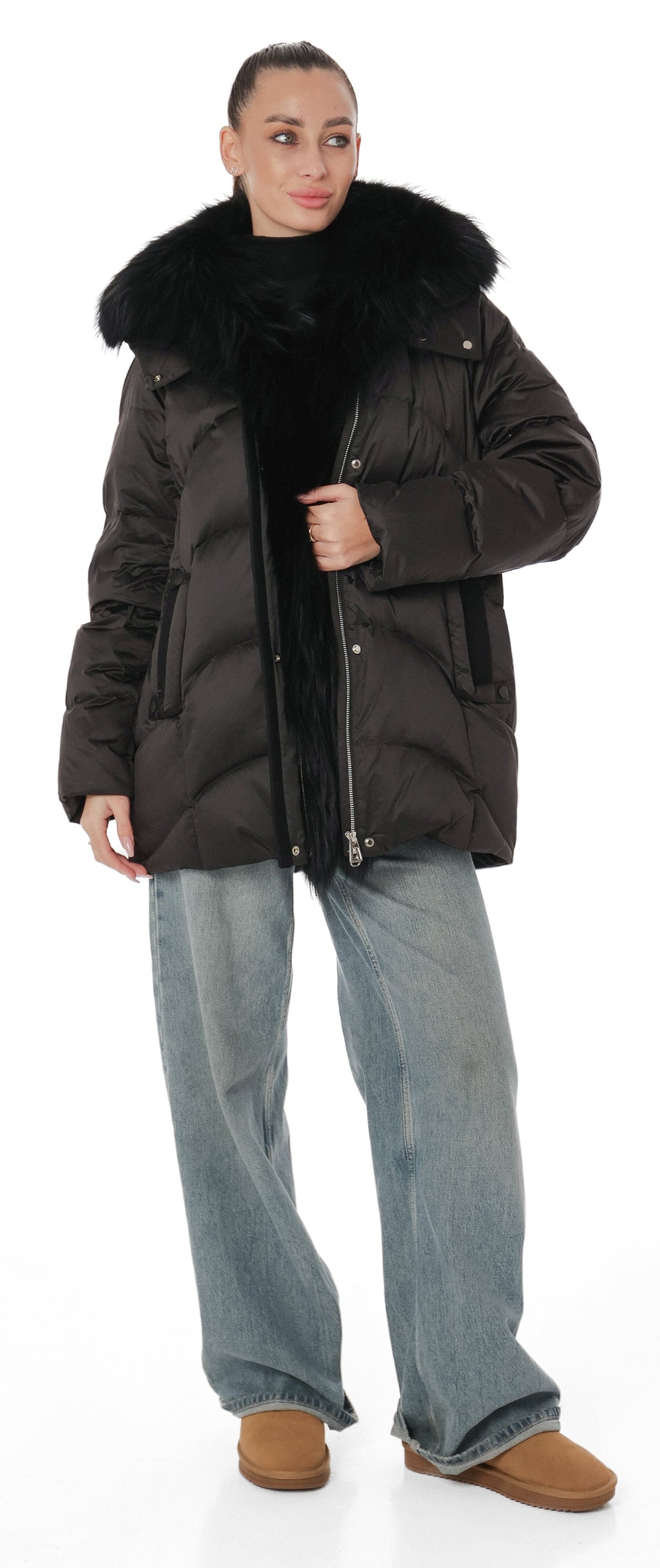 Genuine Silver Fox Fur Down Fill Parka