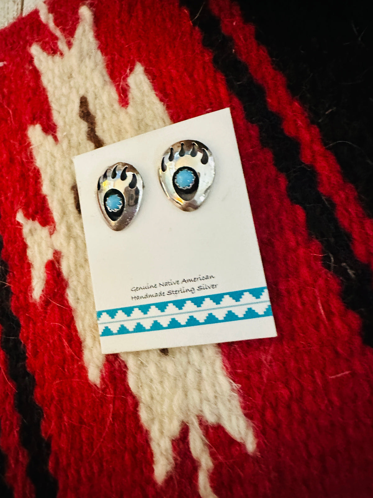 Handcrafted Sterling Silver And Turquoise Bear Paw Post Earrings