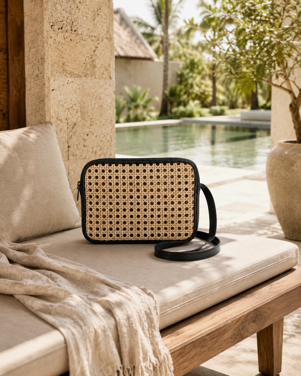 Vera Leather and Cane Belt Bag