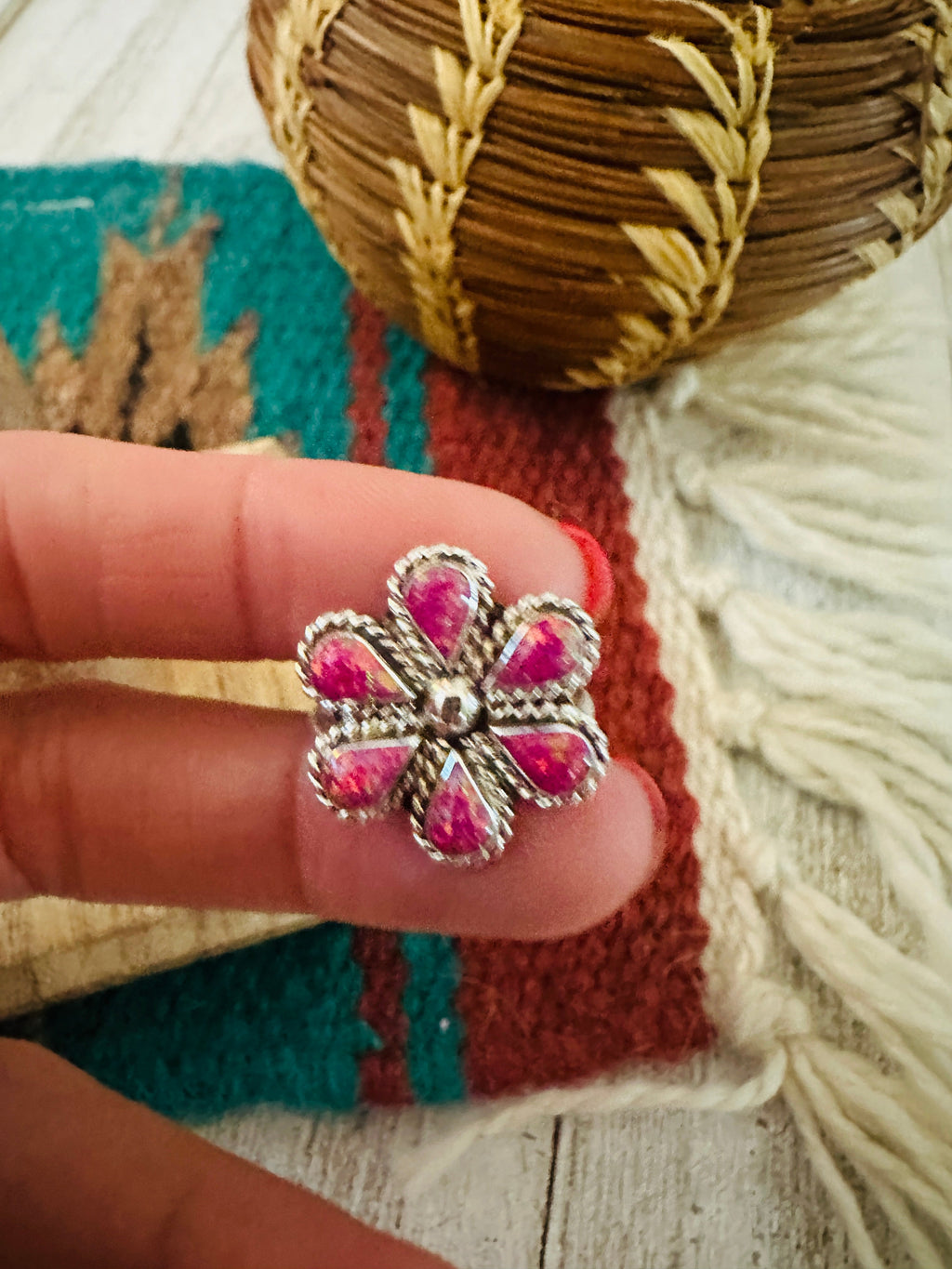 Handcrafted Sterling Silver & Magenta Opal Flower Ring