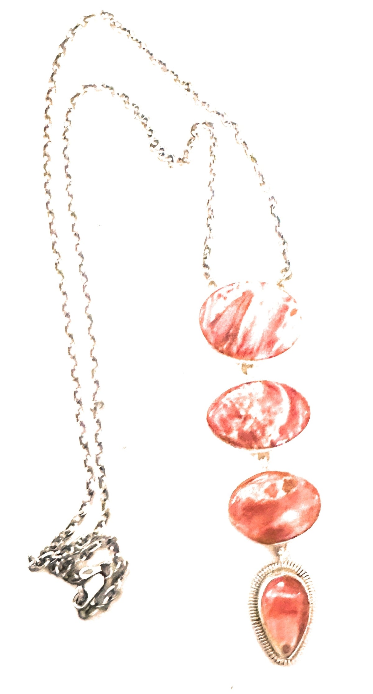 Handcrafted Orange Spiny & Sterling Silver 4 Stone Lariat Necklace by Wydell Billie