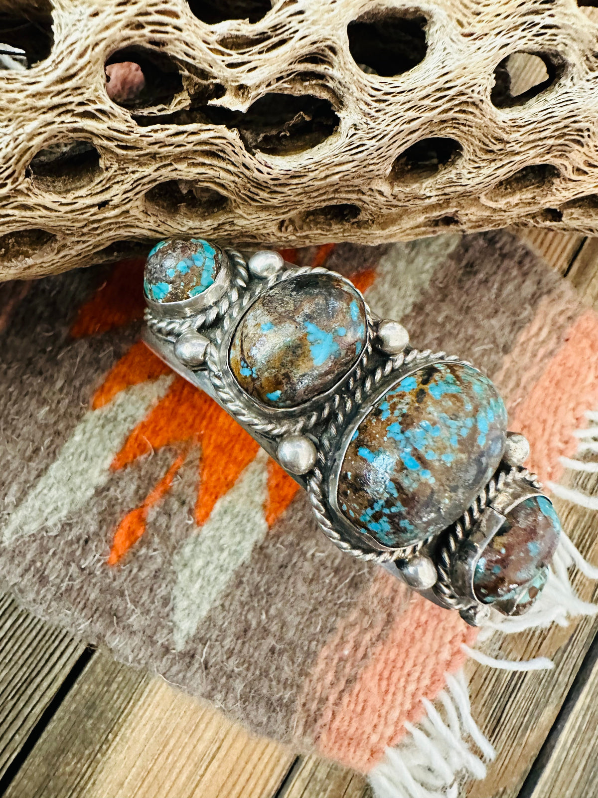 Handcrafted Old Pawn Morenci Turquoise & Sterling Silver Cuff Bracelet /