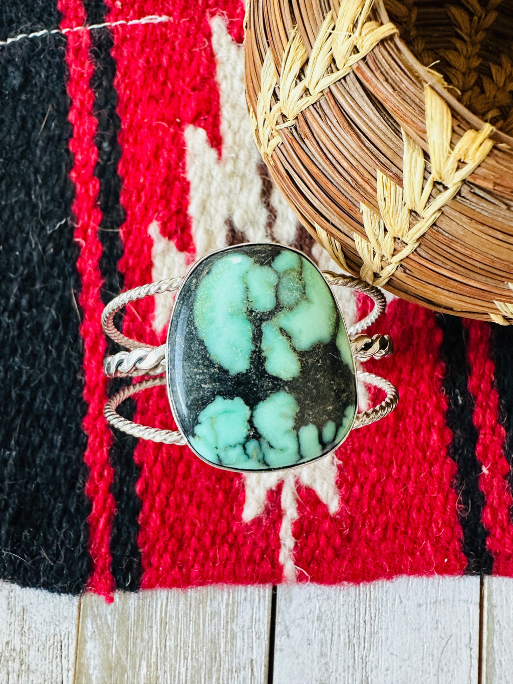Handcrafted New Lander Turquoise & Sterling Silver Cuff Bracelet