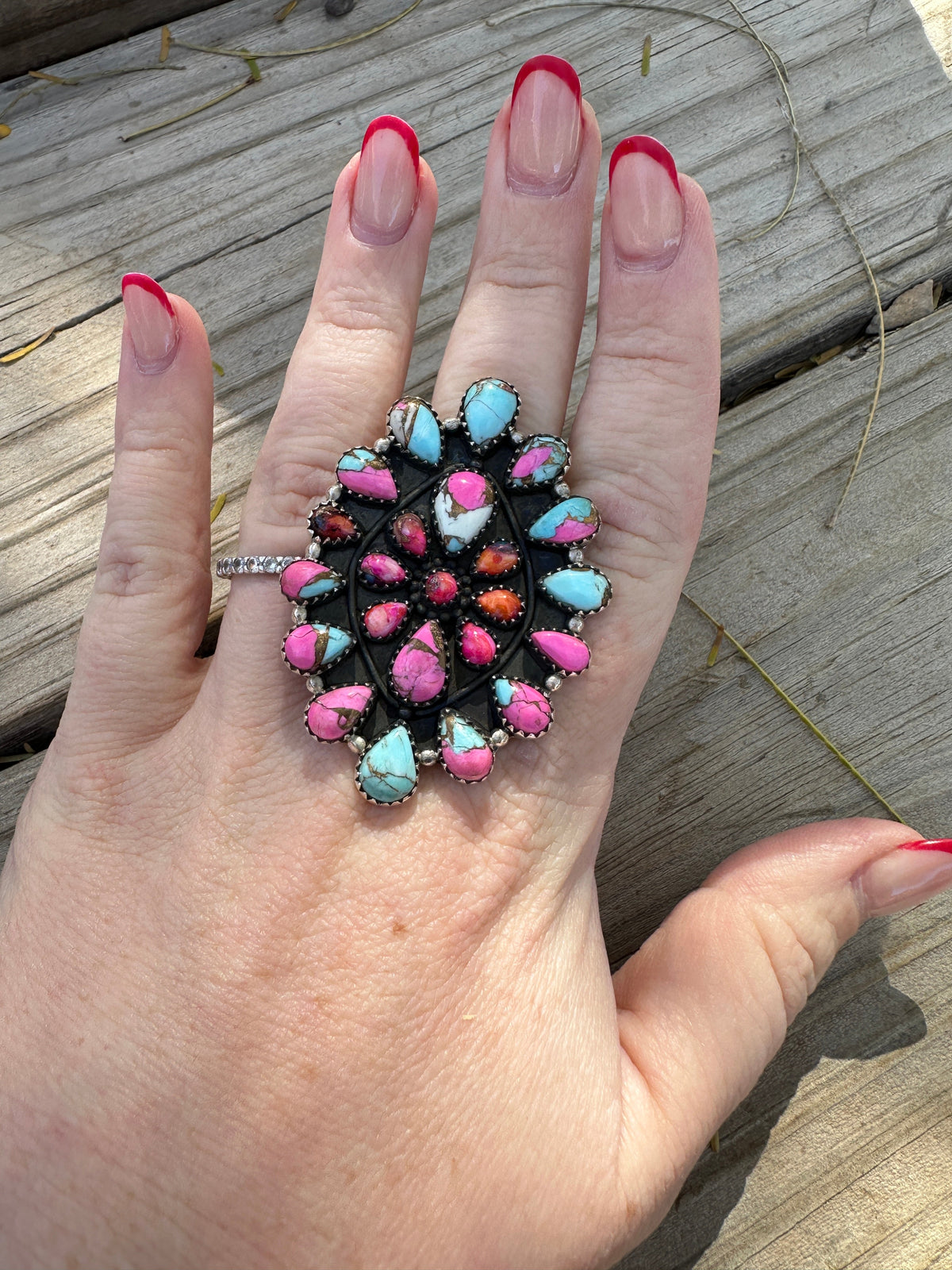 Handmade Cotton Candy, Pink Dream Mojave Sterling Adjustable Cluster Ring