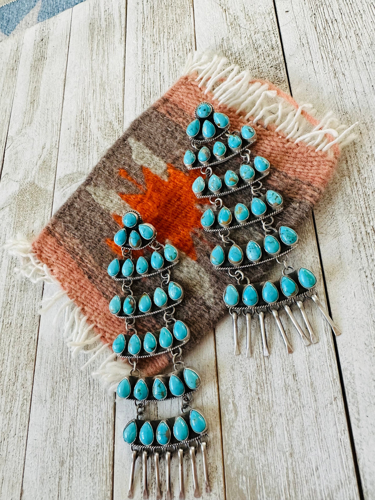 Handcrafted Turquoise & Sterling Silver Chandelier Dangle Earrings