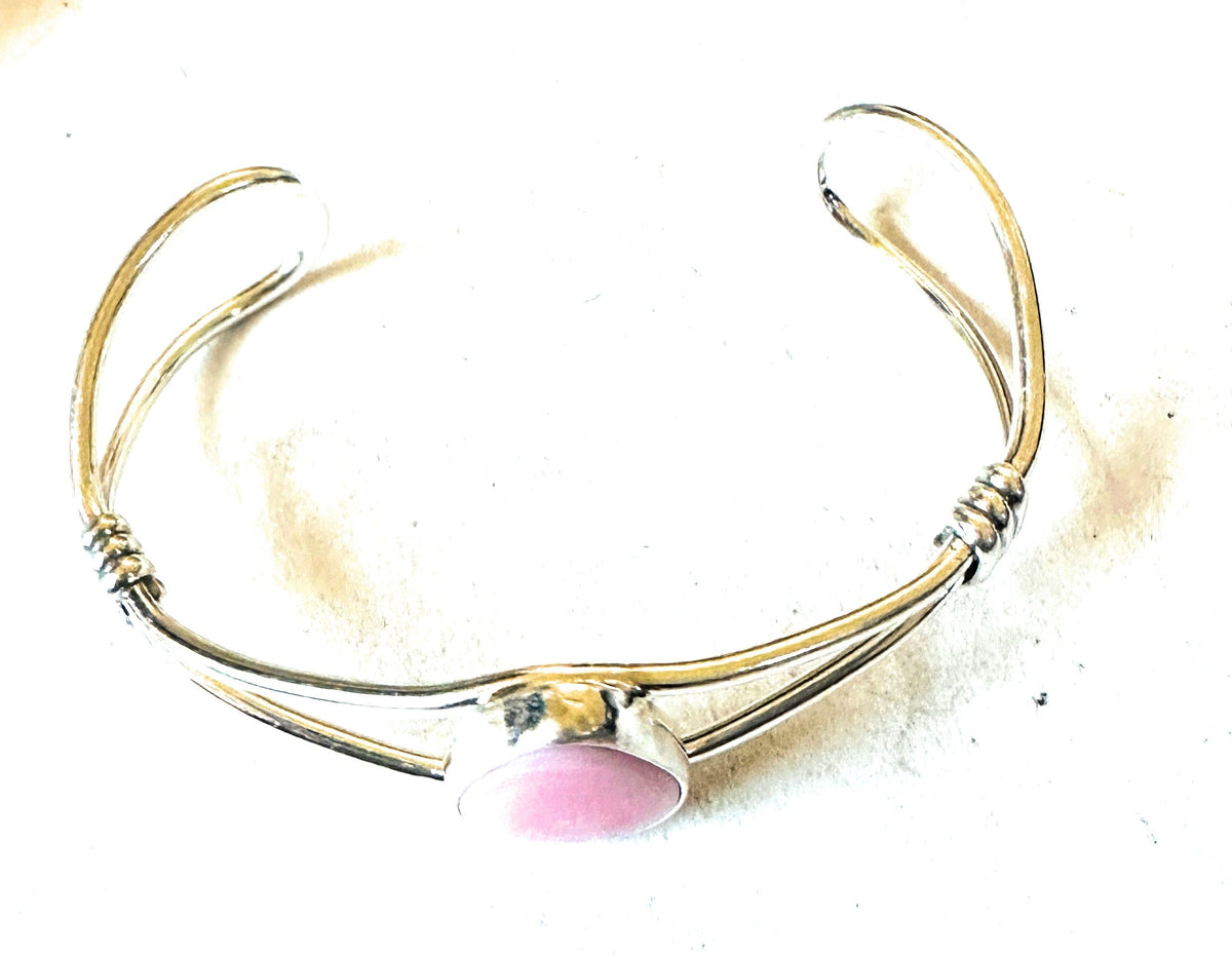 Handcrafted Queen Pink Conch Shell & Sterling Silver Cuff Bracelet