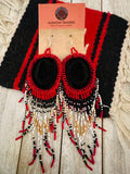 Handcrafted Beaded Cowboy Hat Dangle Earrings- red