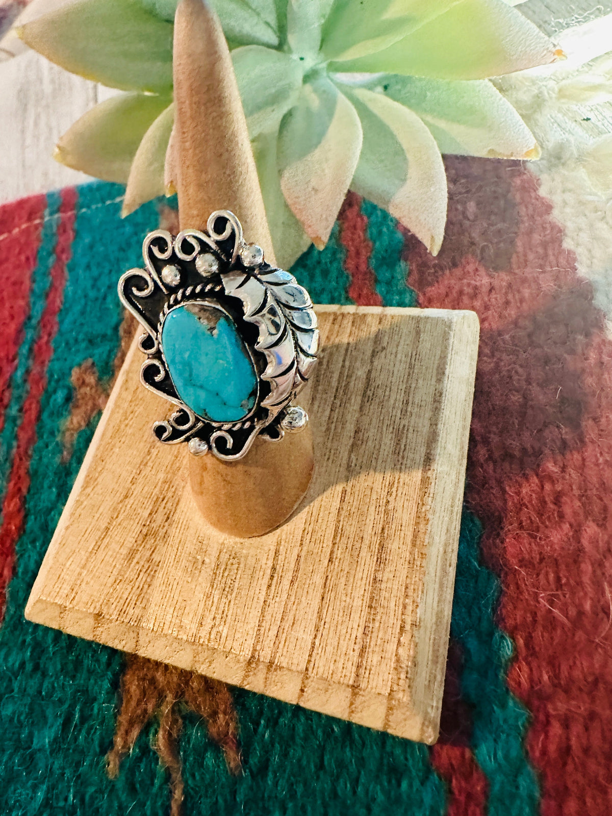Handcrafted Kingman Turquoise & Sterling Silver Ring Size 6