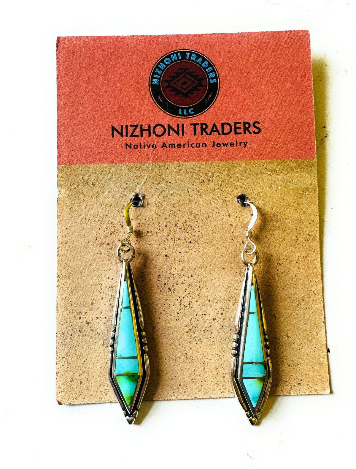 Handcrafted Sonoran Mountain Turquoise And Sterling Silver Inlay Dangle Earrings