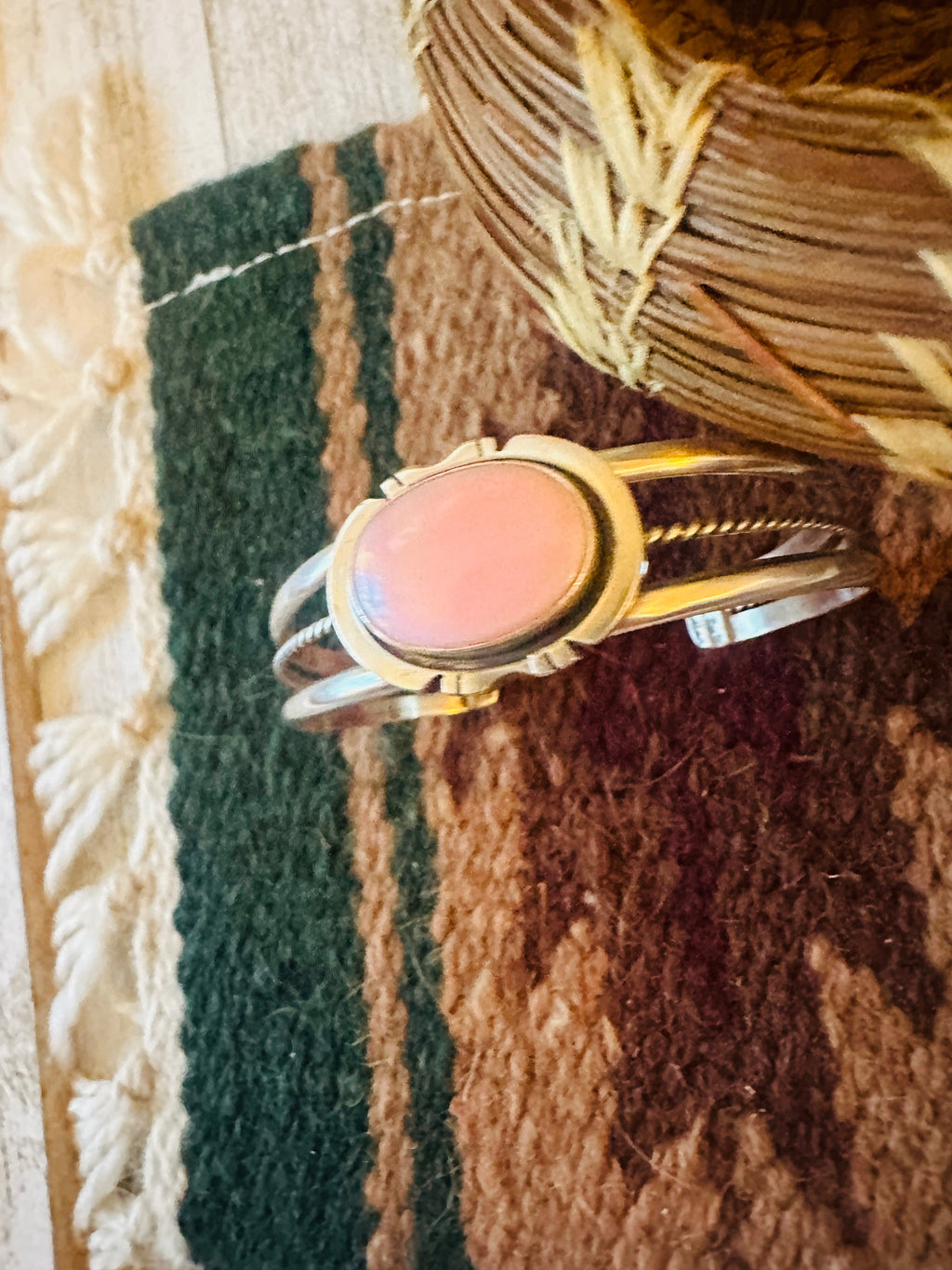 Handcrafted Queen Pink Conch Shell & Sterling Silver Cuff Bracelet