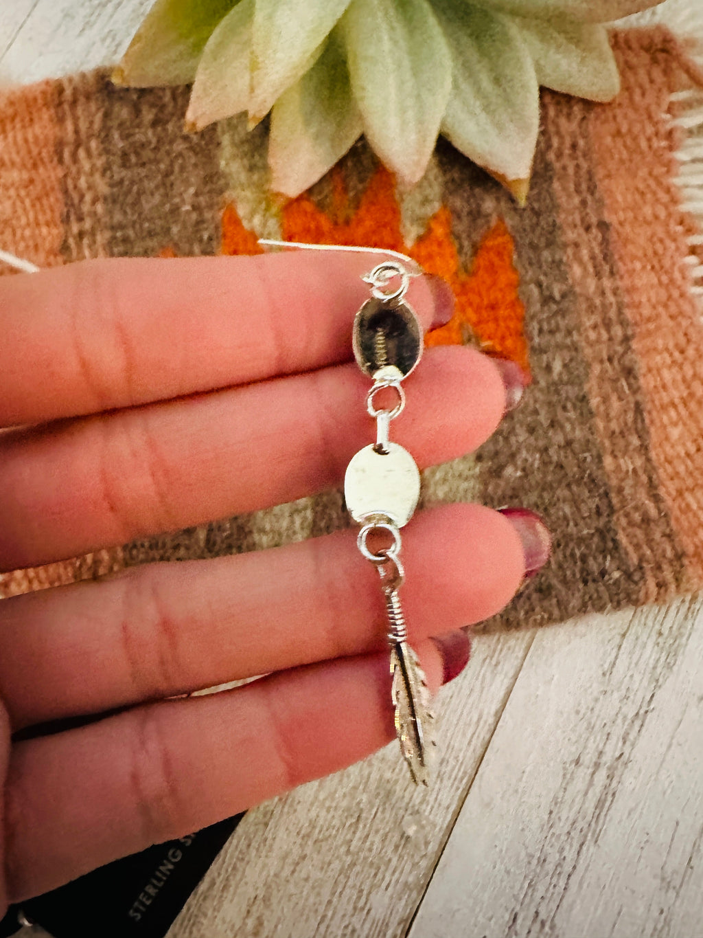 Handcrafted Turquoise & Sterling Silver Feather Dangle Earrings