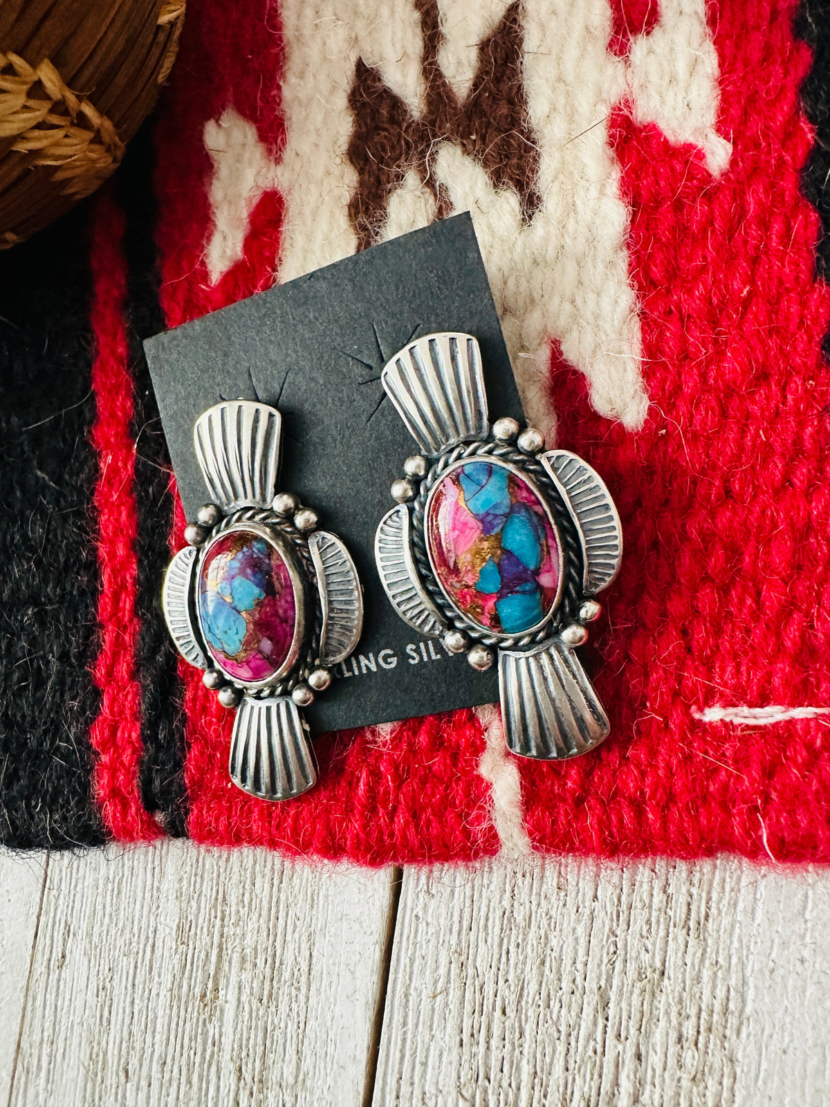 Handcrafted Pink Dream Mojave & Sterling Silver Post Earrings