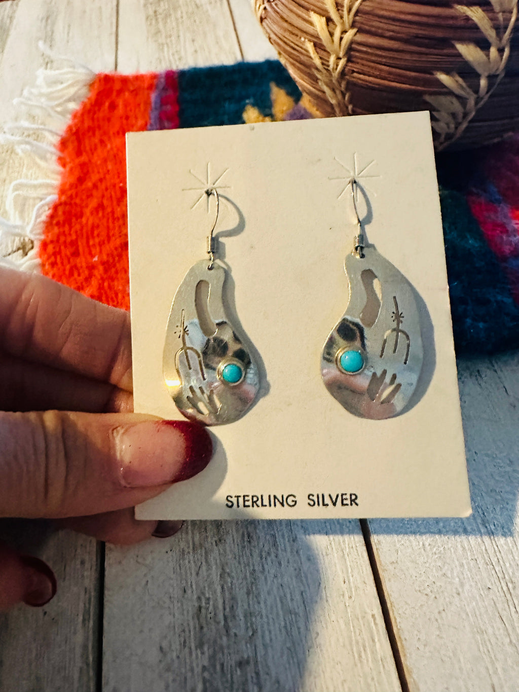 Handcrafted Hand Stamped Sterling Silver & Turquoise Dangle Earrings