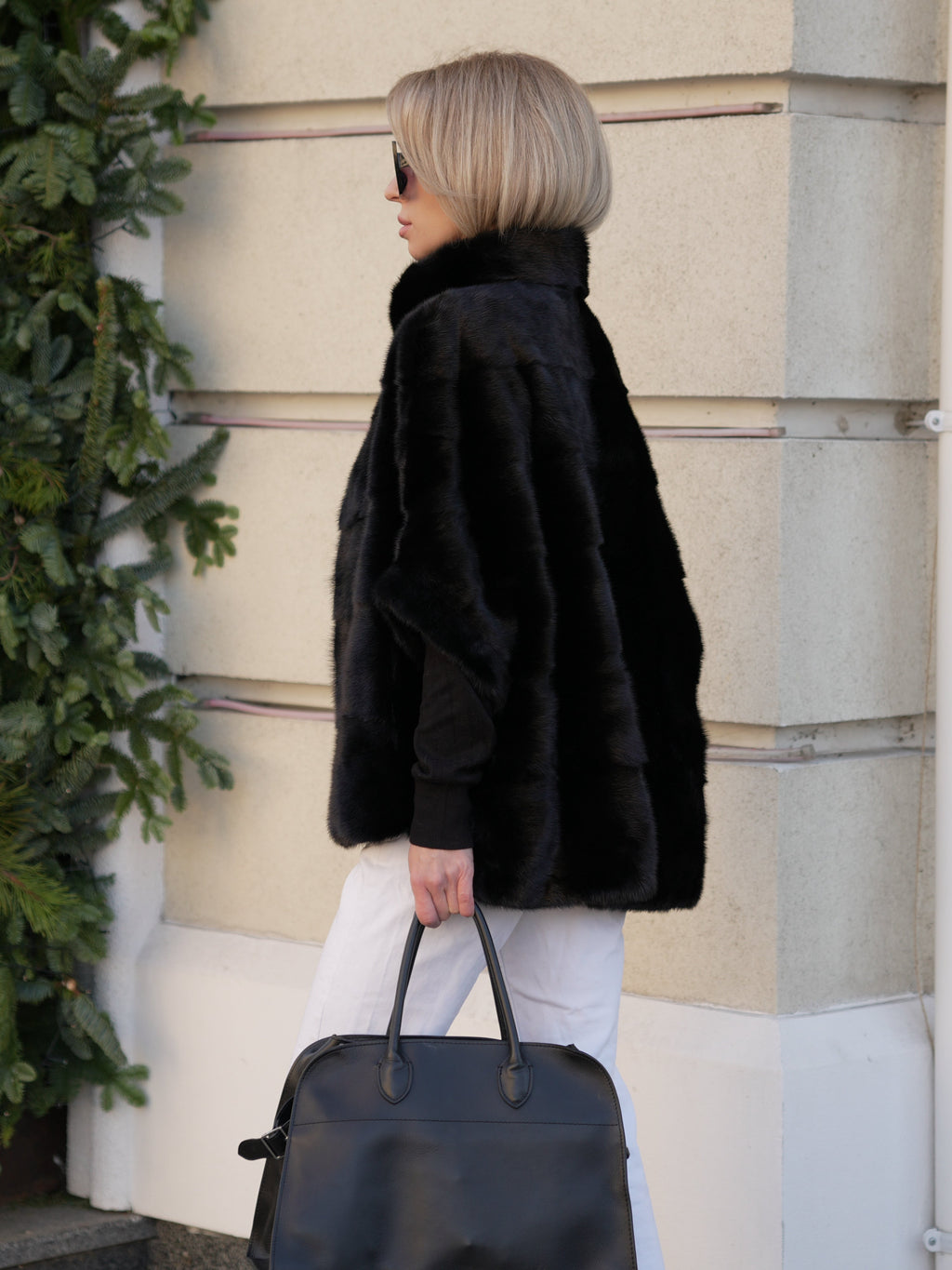 Genuine Scandinavian Mink Fur Poncho in Black