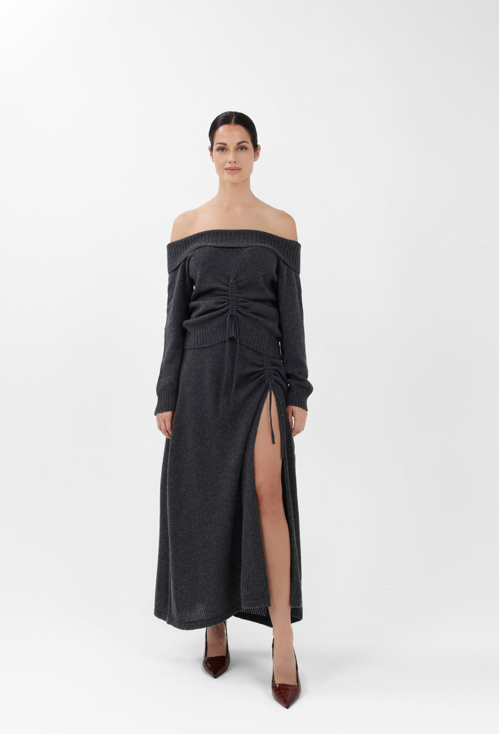 Cashmere Long Skirt in Gray