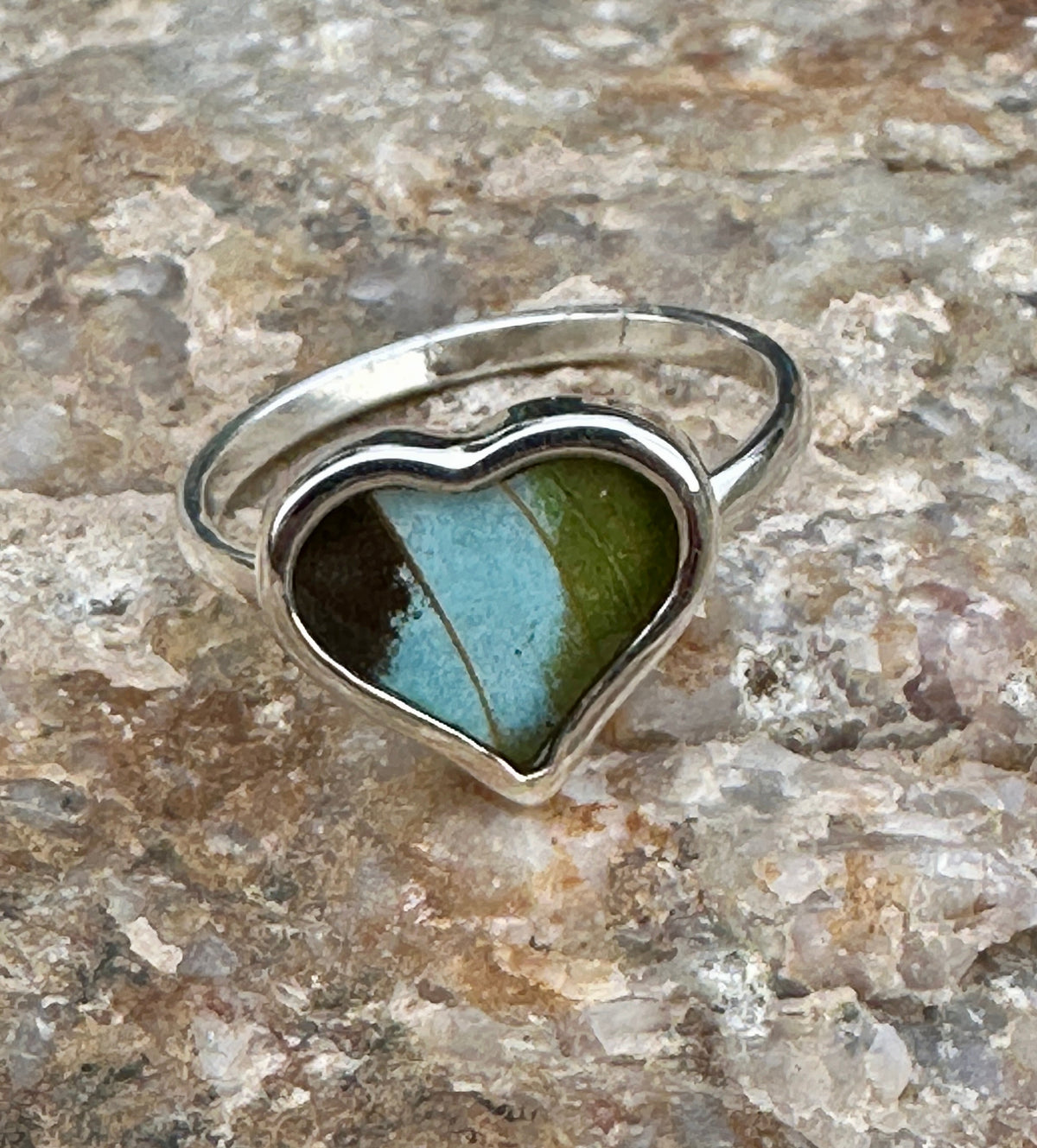 Nessaea Green Butterfly Sterling Silver Ring Size 8