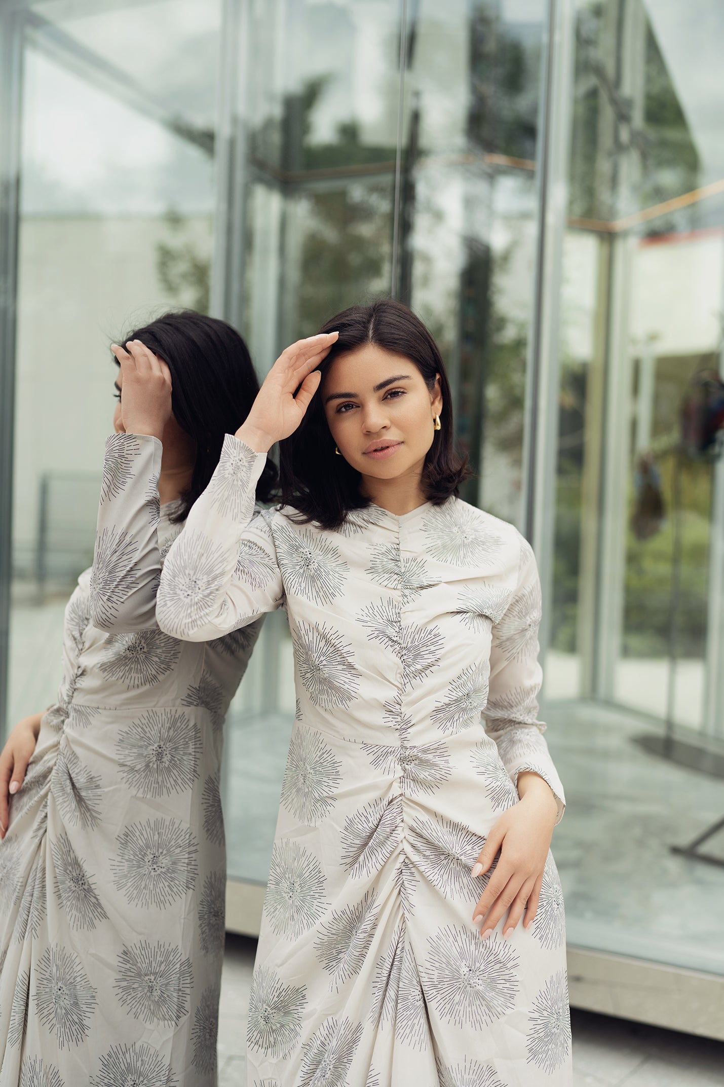 YULIA SHIRRED DRESS IN PAISLEY PRINT