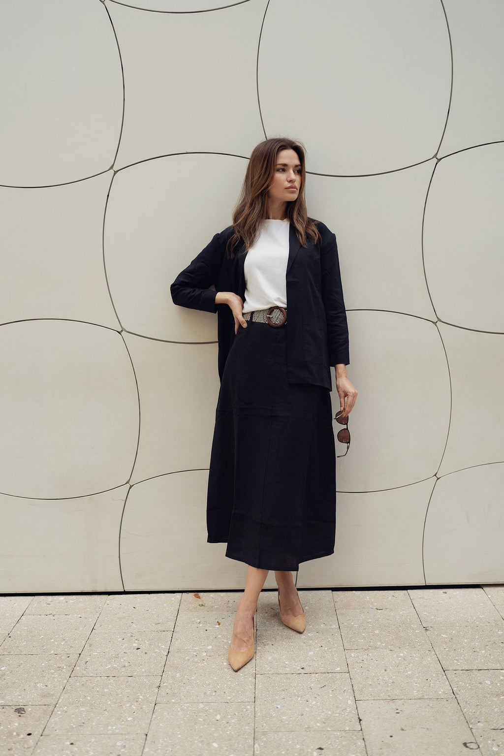 LINA BELTED SKIRT IN BLACK