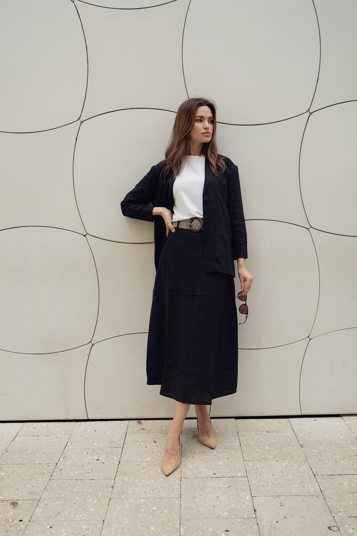 LINA BELTED SKIRT IN BLACK