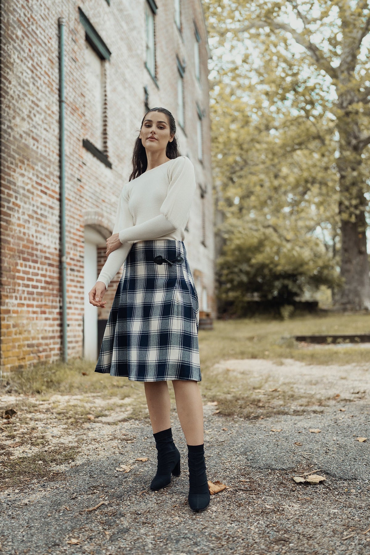 WOOL PLAID KILT SKIRT