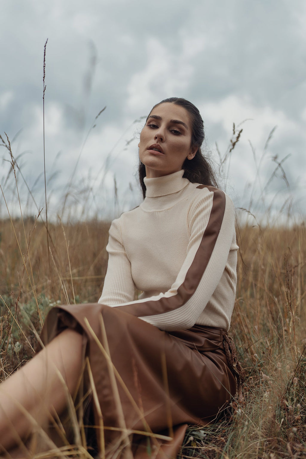 LEATHER FAUX WRAP SKIRT